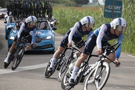 The Israel Premier Tech cycling team seen in action during the fifth stage of the 2025 team time trial cycling tour. The fifth stage of La Vuelta cycling tour 2025 took place today with the team time trial.