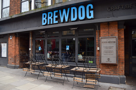 Exterior view of a closed BrewDog pub in Clerkenwell as US cannabis and drinks company Tilray buys the pub chain and craft beer brewer. 38 bars will close, losing 484 jobs.
