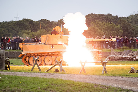 The Tiger 131 getting attacked during the Battle of "Capture the Tiger" reenactment. The Tank Museum's Tiger Day is a biannually event at Bovington camp showcasing German Tiger 131, the only operational Tiger I tank in the world, it also features other World War II-era tanks including M4A2E8 Sherman "Fury", M3 Grant and the British Churchill tank. The event included a reenactment of the Battle of "Capture the Tiger", demonstrating how the Tiger 131 was captured on 24th April 1943 in Tunisia by 42nd Battalion Royal Armored Corps and 2nd Sherwood Foresters.