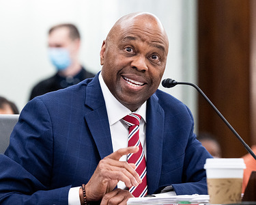 Phillip Washington, nominee to be Administrator of the Federal Aviation Administration (FAA), speaking at a hearing of the Senate Commerce, Science, and Transportation Committee at the U.S. Capitol.