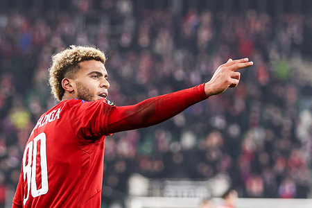 Lamine Diaby-Fadiga of Rakow Czestochowa celebrates after scoring a goal during the UEFA Conference League 2025/2026 match between Rakow Czestochowa and SK Rapid Wieden at Stadion ArcelorMittal Paek. Final Score; Rakow Czestochowa 4:1 SK Rapid Wieden.