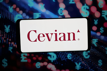 In this photo illustration, the logo of Swedish investment company Cevian Capital AB is displayed on a smartphone in front of abstract background on computer screen.