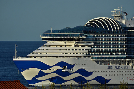 View of the Sun Princess cruise passenger ship arriving in Marseille. The passenger cruise ship, Sun Princess arrives at the French Mediterranean port of Marseille.