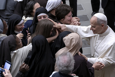 Pope Leo XIV meets with the participants in the Jubilee of Consecrated Life at the Paul VI Hall.