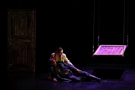 A scene from the play "The Man Outside" is shown. The Vinnytsia Regional Ukrainian Academic Music and Drama Theatre from Ukraine performed their play "The Man Outside" at the 11th Amed International Festival in Diyarbakir, Turkey. The festival was organized by Diyarbakir Metropolitan Municipality and Amed City Theatre.