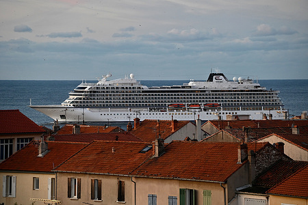 The passenger cruise ship Viking Neptune arrives at the French Mediterranean port of Marseille.