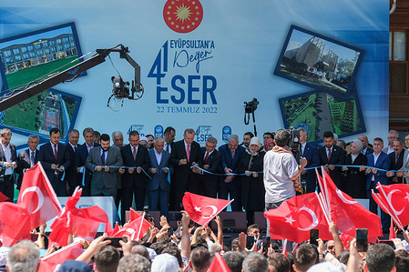 Turkish President Recep Tayyip Erdoğan, is seen during the Mass Opening Ceremony of Eyupsultan Municipality.