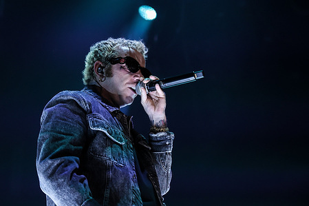 Maurizio Pisciottu known professionally as Salmo performs live on stage during the Flop Tour at Mediolanum Forum.