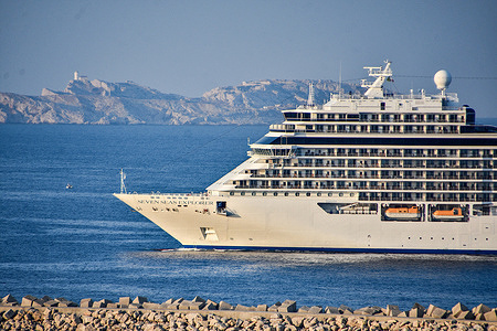 The Seven Seas Explorer cruise ship arrives at the French Mediterranean port of Marseille.