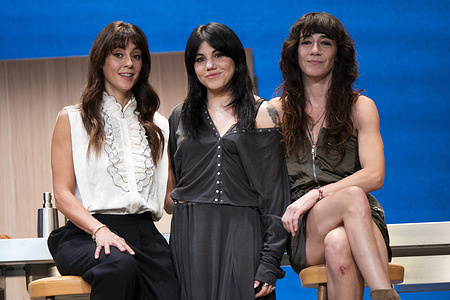 Eva Ugarte, Angy Fernández and Marta Poveda perform during the presentation of "Las Irresponsables" at the Marquina Theatre.