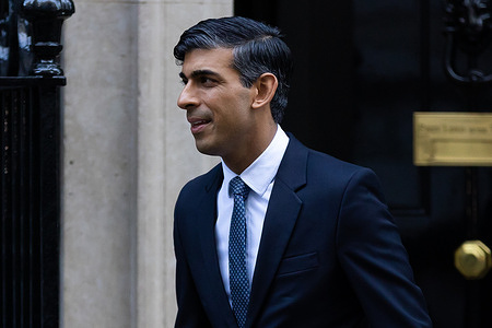 Prime Minister Rishi Sunak leaves 10 Downing Street for Parliament to take Prime Minister’s Questions in London.