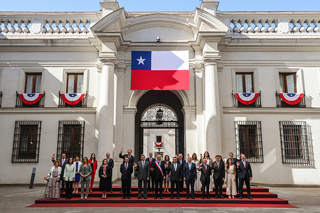 José Antonio Kast poses with his ministerial cabinet for a general photograph at the La Moneda Palace.