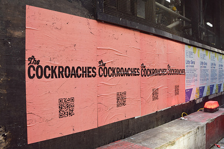 Cryptic posters seen advertising 'The Cockroaches' along with a QR code in Soho. Believed to be teasing the new Rolling Stones album and possibly concerts. The iconic rock band previously played secret shows in the 1970s under the alias The Cockroaches.