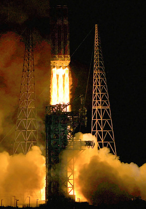 A United Launch Alliance Delta IV Heavy rocket lifts off from pad 37B at Cape Canaveral Space Force Station at 5:18 a.m. EDT on June 22, 2023 in Cape Canaveral. The rocket is carrying a classified spy satellite for the National Reconnaissance Office.