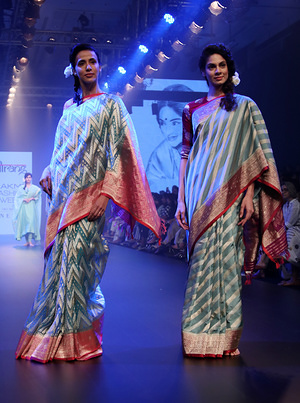 Models seen showcasing designs.
3rd day of the Lakme Fashion Week Winter/Festive 2018 by Gaurang at hotel St. Regis in Mumbai.