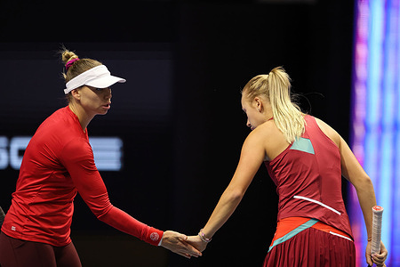 Anastasia Potapova, Vera Zvonareva of Russia playing against Sorana Cirstea, Raluca Olaru of Romania during the St.Petersburg Ladies Trophy 2022 tennis tournament.
Final score: (Anastasia Potapova, Vera Zvonareva 2-0 Sorana Cirstea, Raluca Olaru).