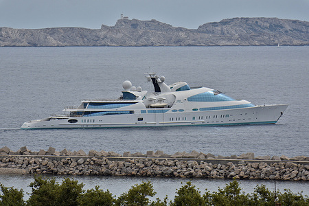 The yacht Yas leaves the French Mediterranean port of Marseille.