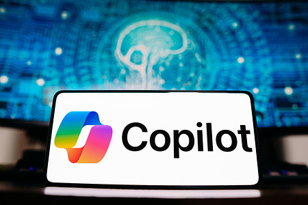 In this photo illustration, the Microsoft Copilot logo is displayed on a smartphone screen.