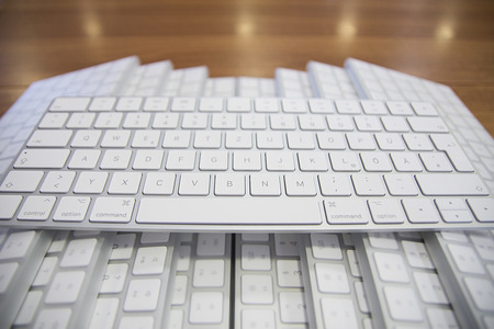 In this photo illustration Macintosh keyboards are seen displayed at a store in Athens.