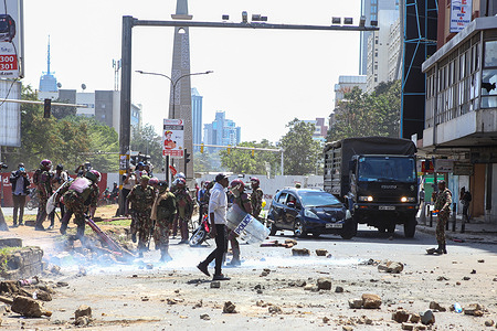 Kenya police clear blocked Haile Selassie avenue during a protest by Kenya's opposition party the Azimio La Umoja One Kenya Alliance over the high cost of living and President William Ruto's government. Kenya's opposition leader Raila Odinga's supporters protested in Nairobi and other parts of the country, engaging police in running battles. Protesters criticized the high cost of living, alleging electoral irregularities, and corruption in the government of President William Ruto.