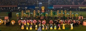 Marikina Sports Center,Marikina,NCR,Philippines, Marikina, NCR, Philippines - 11/12/2017: Pintados (Painting) Festival was surely shown with their eye captivating, colorful props and costumes.The Biggest Annual Philippine Rehiyon-Rehiyon Festival was once again celebrated this month with the theme “Unity In Diversity” which the main goal is to unite all individuals coming from different region in the nation. The festival showcases the diverse culture and attitudes of Filipinos around the country to bond as one in a big dance celebration. It serves as a tribute to local groups/community who came from other regions of the country and choose to stay and settle in the city.
