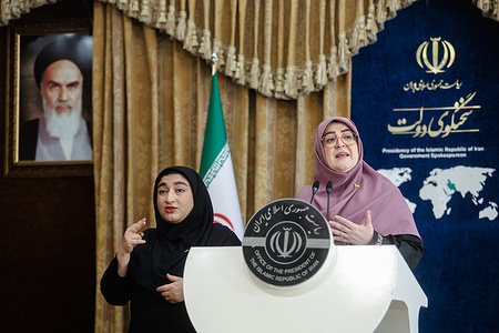 Fatemeh Mohajerani, spokesperson of the Iranian government speaks during her weekly press conference.