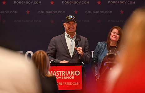Republican Candidate for Governor Doug Mastriano speaks to his supporters . Republican Candidate for Pennsylvania Governor Doug Mastriano made campaign stops in Luzerne and Lackawanna counties. Mastriano running mate Carrie DelRosso is from Scranton.