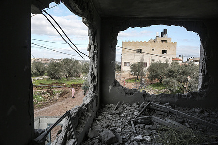 A view inside a house demolished by Israeli forces in the town of Qabatiya, south of Jenin, in the West Bank. Israeli forces had demolished three Palestinian homes in Qabatiya, the town Israel accuses of killing two Israelis and wounding others in an attack carried out by a Palestinian in the Israeli cities of Beit She'an and Afula.