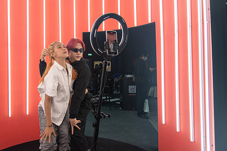 Visitors seen posing for a selfie during the Thailand Game Show at Queen Sirikit National Convention Center in Bangkok. After a two years break forced by the Covid-19 pandemic the Thailand Game Show 2022 returned. Attendees will be met by a plethora of new games, gaming gear, information technology items, and, of course, cosplayers. Thailand Game Show 2022 is a three-day gaming exhibition not to be missed.