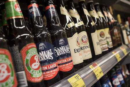 Bottles of American brand beer, Samuel Adams, are displayed for sale at a supermarket in Hong Kong.
As United State president Donald Trump signed the bill to increase the trade tariff against Chinese imported product entering the USA. China is responding by increasing trade tariff of American product imported to China.