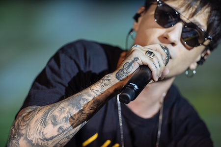 Italian famous singer-songwriter Ultimo (Niccolò Moriconi) performs live at "Palapartenope" of Naples during the 2019 tour "Colpa delle favole”.