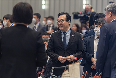 Korea Second Vice Minister of Foreign Affairs Lee Do-Hoon (C) seen during the 33rd APEC Ministerial Meeting at the Queen Sirikit National Convention Center in Bangkok.