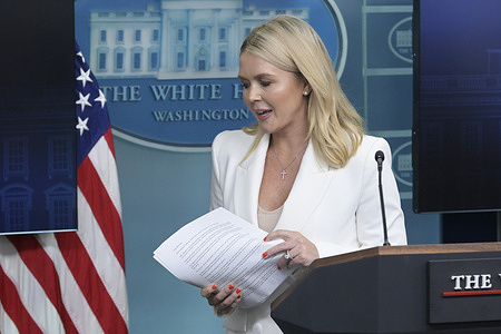 White House Press Secretary Karoline Leavitt speaks about reporter who break Iran Leak into Middle East conflict zone during a press briefing at Brady Room/White House in Washington DC, USA.