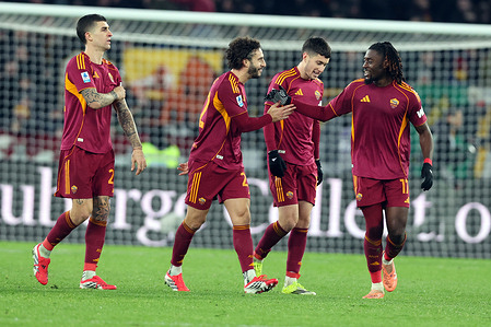 Manu Kone' of A.S. Roma celebrates a goal during the Serie A Enilive 2025-2026 football match between AS Roma Vs US Sassuolo at Olympic Stadium. Final score Roma 2 : 0 Sassuolo