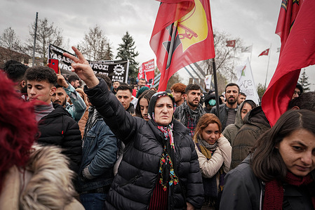 A demonstrator makes a victory sign during a rally as part of Newroz. Pro-Kurdish People's Democratic Party (HDP) supporters held a rally as part of Nowruz (Newroz), or Kurdish New Year, in the Turkish capital, Ankara. Newroz or Nowruz means "new day", "new year" and "coming of summer" for the communities living in the Middle East. It is also recognized on the UNESCO List of the Intangible Cultural Heritage of Humanity".