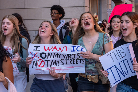 Students from Jackson-Reed High School march in opposition to Immigration and Customs Enforcement (ICE), Friday, Feb. 27, 2026, in Washington.