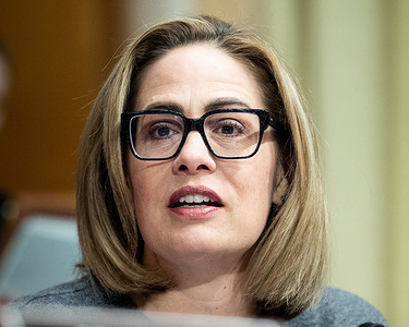 U.S. Senator Kyrsten Sinema (I-AZ) speaks at a hearing of the Senate Homeland Security and Governmental Affairs Committee at the U.S. Capitol.