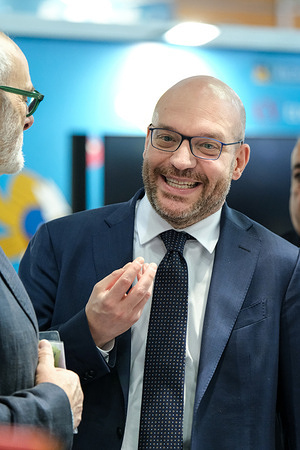 President of the Italian Chamber of Deputies Lorenzo Fontana. attends an event during the fifth and final day of the Turin International Book Fair at Lingotto Fiere.