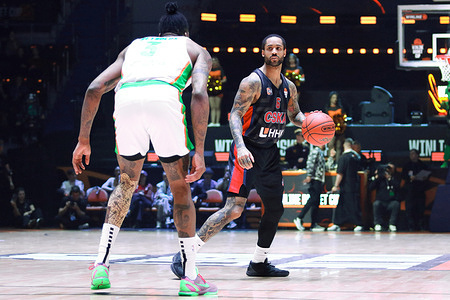 Jalen Reynolds (3) of UNICS and Melo Trimble (6) of CSKA in action during the Final Four WINLINE Basket Cup, final, basketball match between CSKA Moscow and UNICS Kazan at "kck Arena". Final score; CSKA Moscow 73:62 UNICS Kazan.