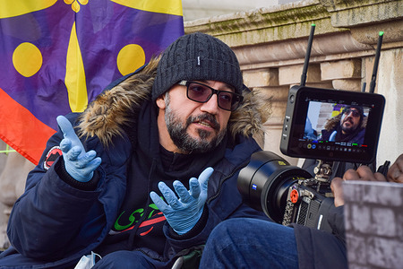British-Iranian journalist and activist Vahid Beheshti gives an interview on day 44 of his hunger strike outside the Foreign, Commonwealth and Development Office in Westminster. Vahid is demanding that the UK Government adds the Islamic Revolutionary Guard Corps (IRGC) in Iran to the list of terrorist organisations.