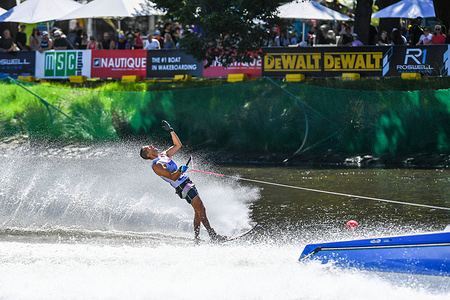 Thomas Degasperi of Italy seen in action during Slalom finals of Nautique Moomba Masters and Wakeboard Invitational Championships 2026 at Yarra River. Moomba Masters is bringing world acclaimed athletes to compete in various disciplines of water skiing activities. It is held annually in the heart of the city on the Yarra River in conjunction with the Melbourne Moomba Festival.​