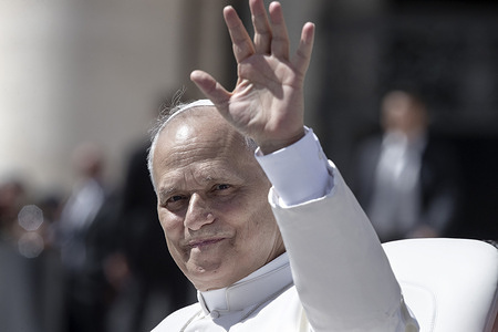 Pope Leo XIV leaves at the end of the weekly general audience in St. Peter's square at the Vatican.