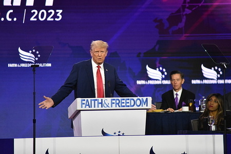 Former President of the United States Donald J. Trump delivers remarks at Faith and Freedom Coalition's ''Road to Majority'' Conference in Washington, DC. Former U.S. President Donald J. Trump claimed his innocence and said the classified documents investigation was a hoax.