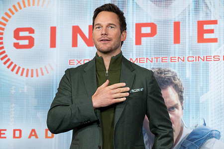 US actor Chris Pratt attends the "Sin Piedad" (Mercy) photocall at Four Seasons Hotel in Madrid.