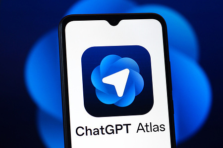In this photo illustration, the OpenAI ChatGPT Atlas browser logo is seen displayed on a smartphone screen.