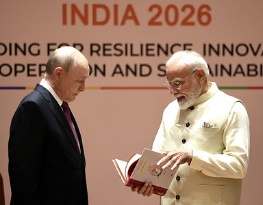 Indian Prime Minister Narendra Modi presents a book on Tirukkural to Russian President Vladimir Putin during their meeting on the sidelines of the 18th BRICS Summit. Tirukkural, the renowned classical Tamil work by poet-philosopher Thiruvalluvar, consists of 1,330 couplets of two lines each and offers timeless wisdom on virtue, ethics, human relationships and everyday life.
