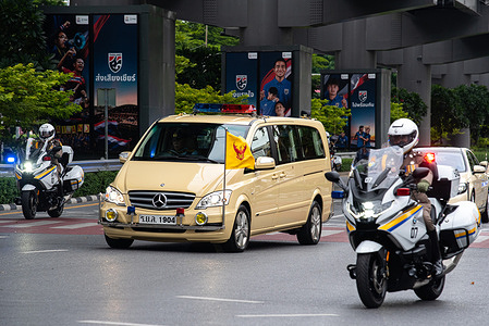 A vehicle that taking the King Maha Vajiralongkorn seen during the Royal Procession of HM Queen Mother Sirikit on the Rama IV road in Bangkok.