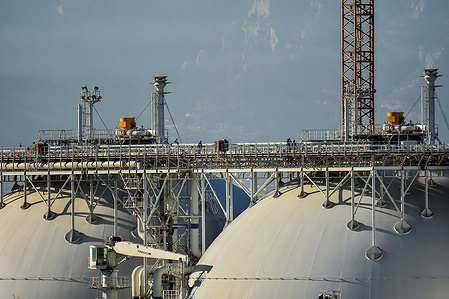 The LNG Tanker Grace Dahlia is docked in the French Mediterranean port of Marseille for maintenance and repairs. It is one of the largest spherical tank LNG carriers in the world.
