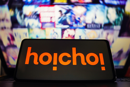 In this photo illustration, the Hoichoi logo is displayed on a smartphone screen.