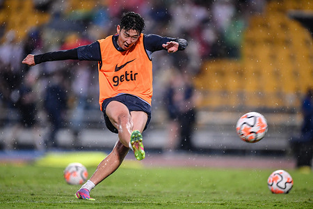 Son Heung-Min of Tottenham Hotspur in training session ahead of the pre-season match against Leicester City at Rajamangala Stadium.